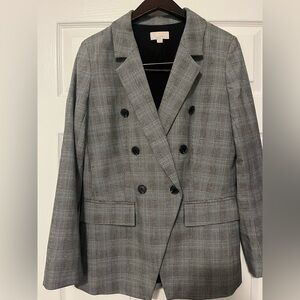 NWOT New LOFT Gray Checkered Plaid Double-Breasted Blazer Size 8